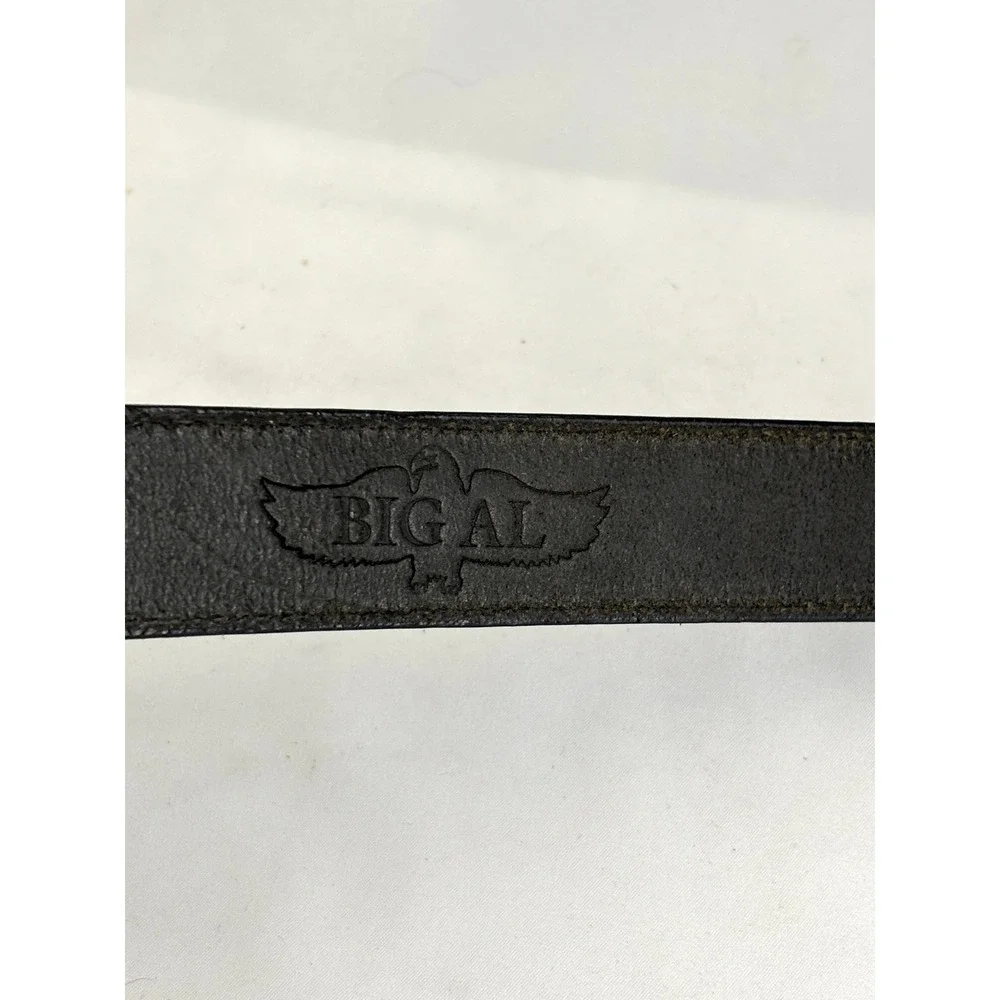 Big Al Western Leather Belt Gold Tone Buckle German Silver Black Size 28 Vintage